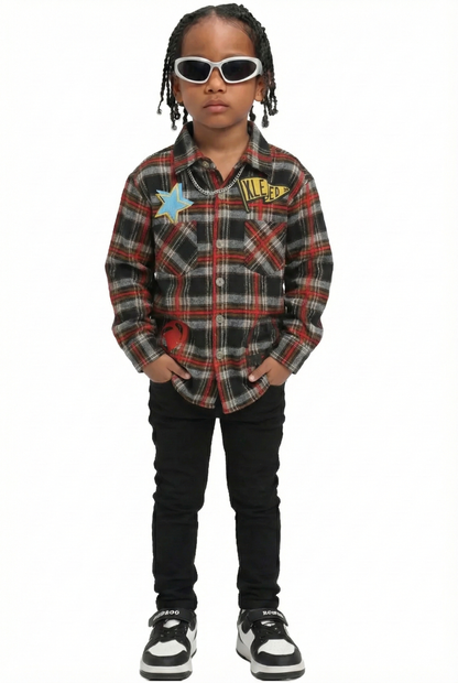 Premium Mid-weight Flannel Shirt With Heavy Embroidery Works, Patch Work & Print Effects