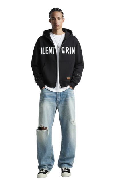French Terry Long Sleeve Crop Top Full Zip Hoodie