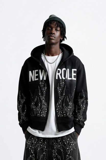 French Terry Long Sleeve Crop Top Full Zip Hoodie