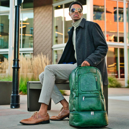 Emerald Green Leather Luxury Carry-On Backpack
