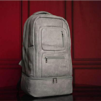 Grey Leather Luxury Carry-On Backpack