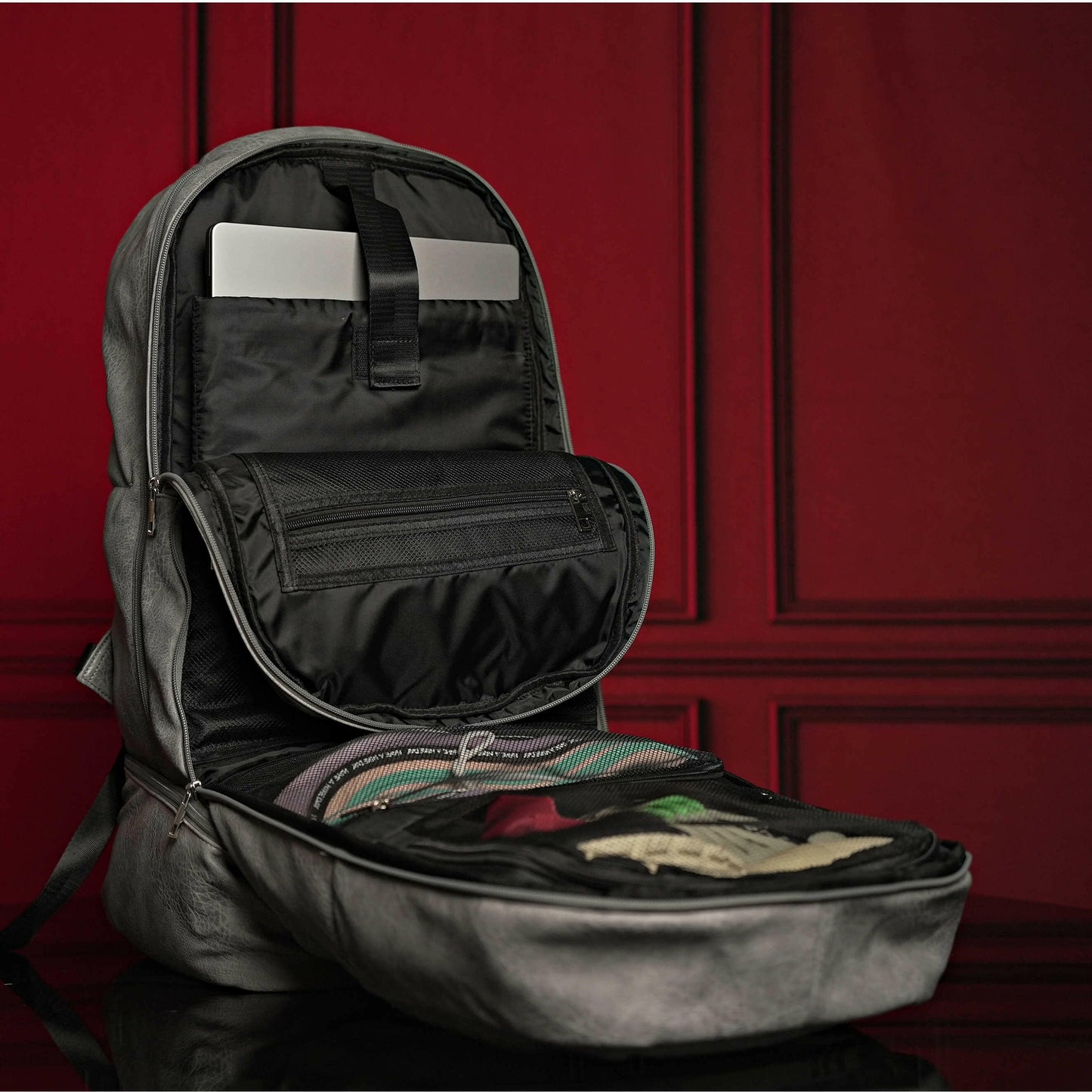 Grey Leather Luxury Carry-On Backpack