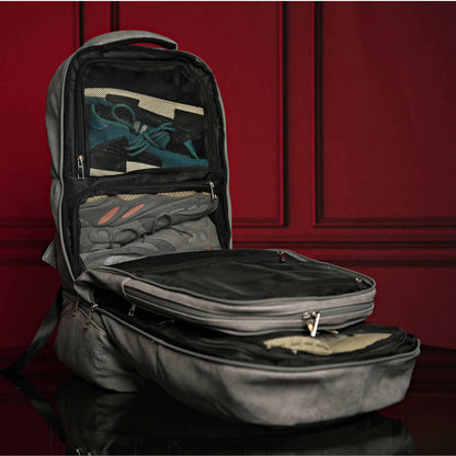 Grey Leather Luxury Carry-On Backpack