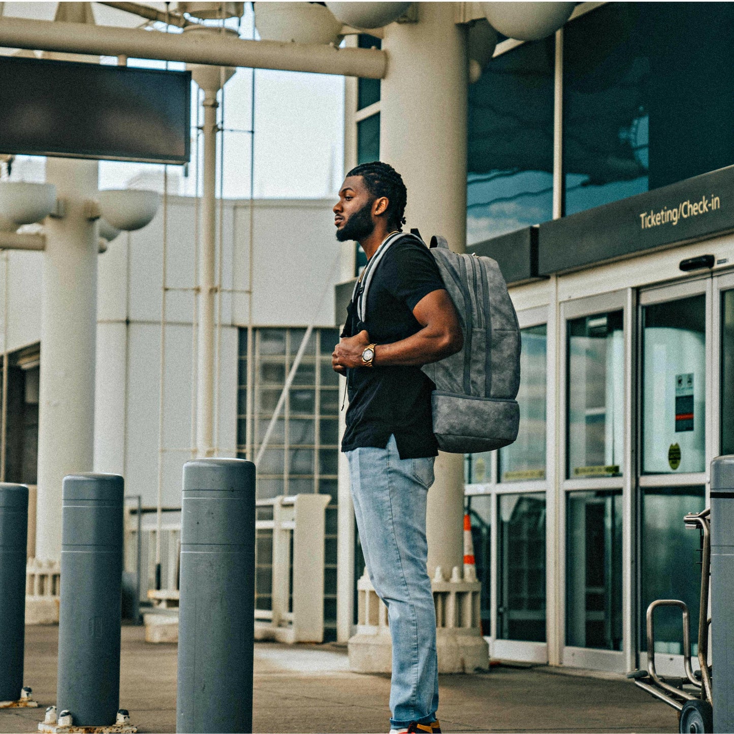 Grey Leather Luxury Carry-On Backpack