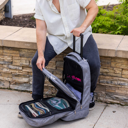 Grey Leather Carry-On Roller Bag
