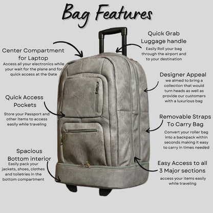 Grey Leather Carry-On Roller Bag