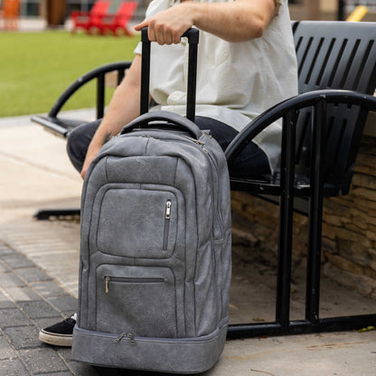 Grey Leather Carry-On Roller Bag