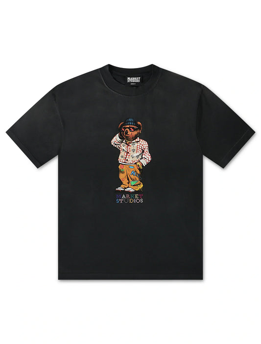 Market Studios Folk Fitted Bear Tee | Pirate Black