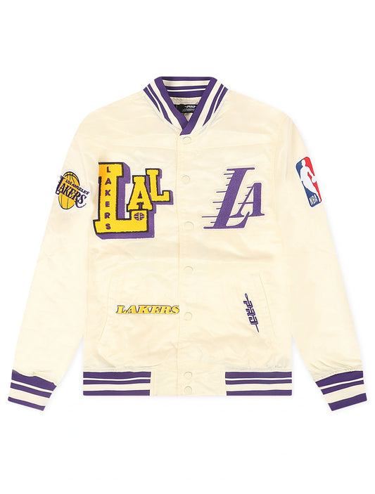 LA Lakers Rib Satin Jacket | Eggshell