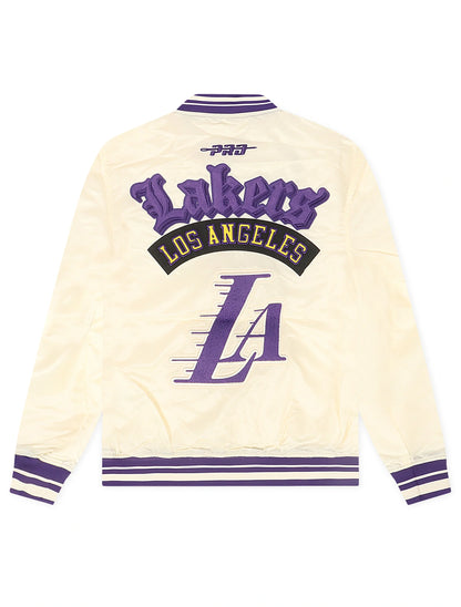 LA Lakers Rib Satin Jacket | Eggshell