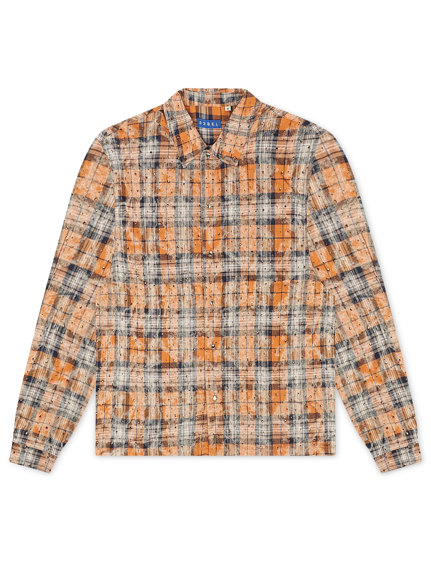 Rebel Denim Rhinestone Flannel | Orange