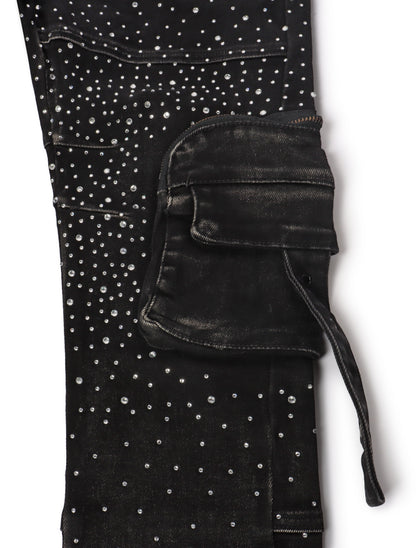 Vicious Denim All Over Rhinestone Jeans | Black