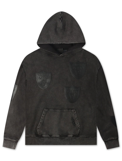 Raiders All Over Logo Hoodie | Washed Black