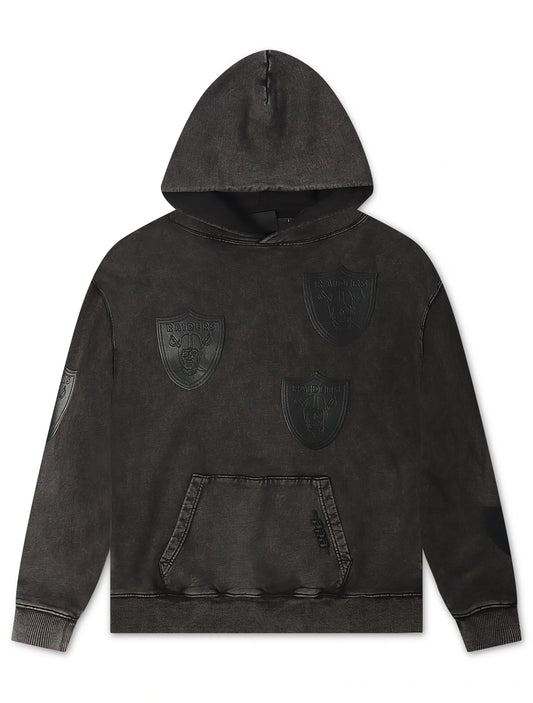 Raiders All Over Logo Hoodie | Washed Black