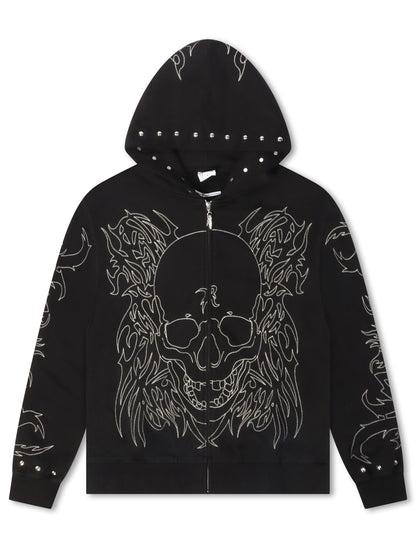 Skull Studded Zip-Up | Black/Silver