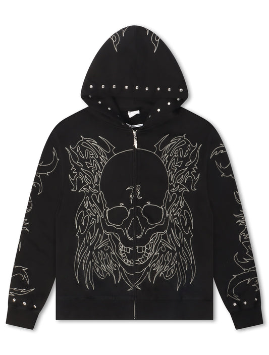 Skull Studded Zip-Up | Black/Silver