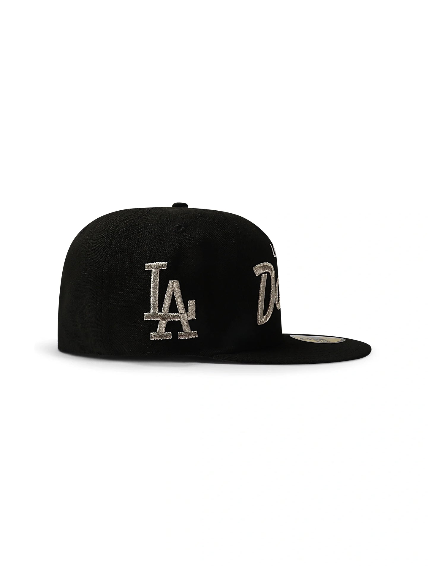 New Era 5950 Dodgers Side LA Metallic Script Hat | Black/Silver