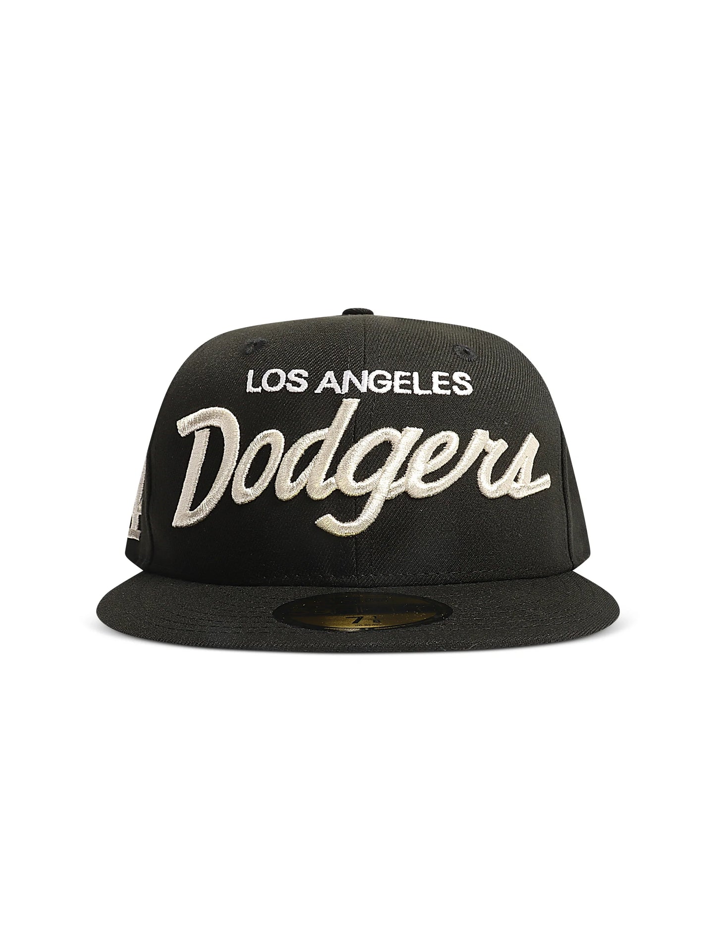 New Era 5950 Dodgers Side LA Metallic Script Hat | Black/Silver