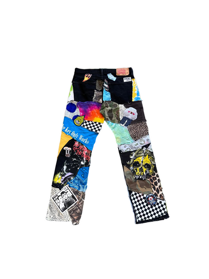 Black Multi Color Patchwork Pant