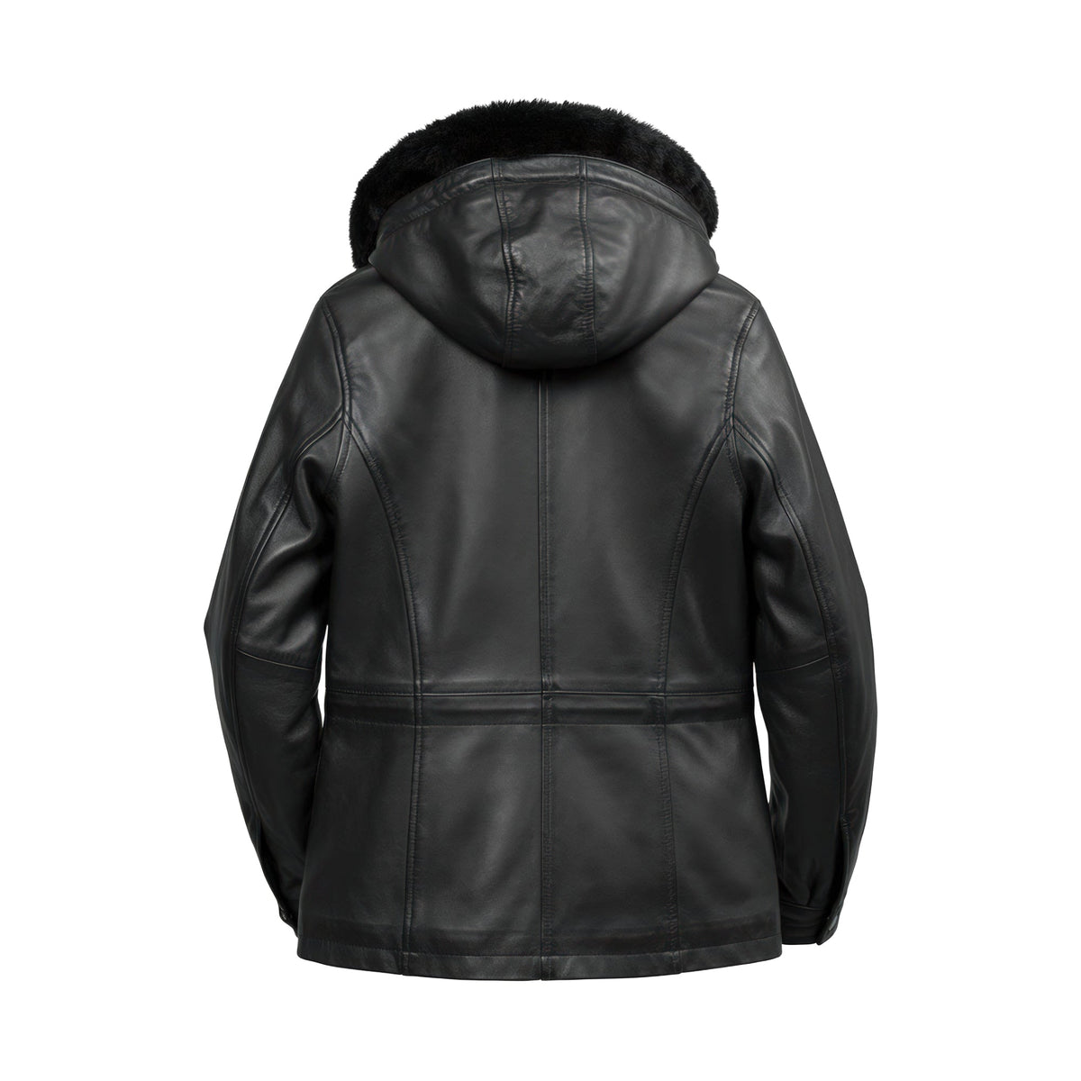 Everly Women's Black 3/4 Leather Coat with Detachable Hood