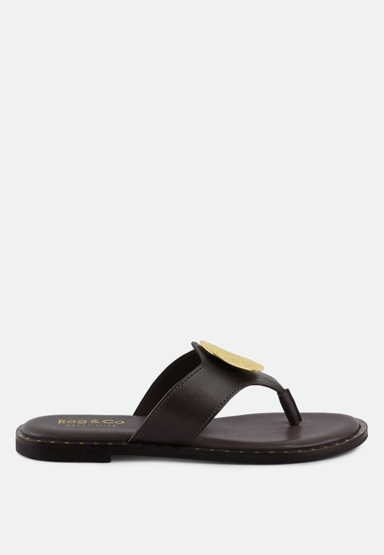 Kathleen Buckle Embellished Slip On Thong Sandals