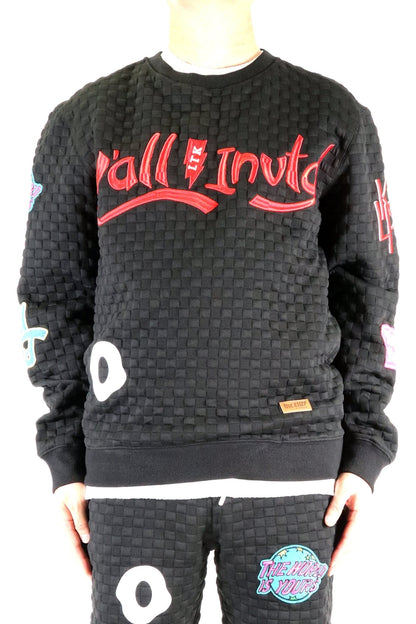Kuroi Waffle Square Pattern crewneck pullover with patches