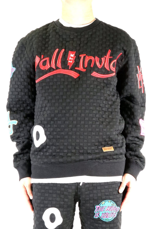 Kuroi Waffle Square Pattern crewneck pullover with patches