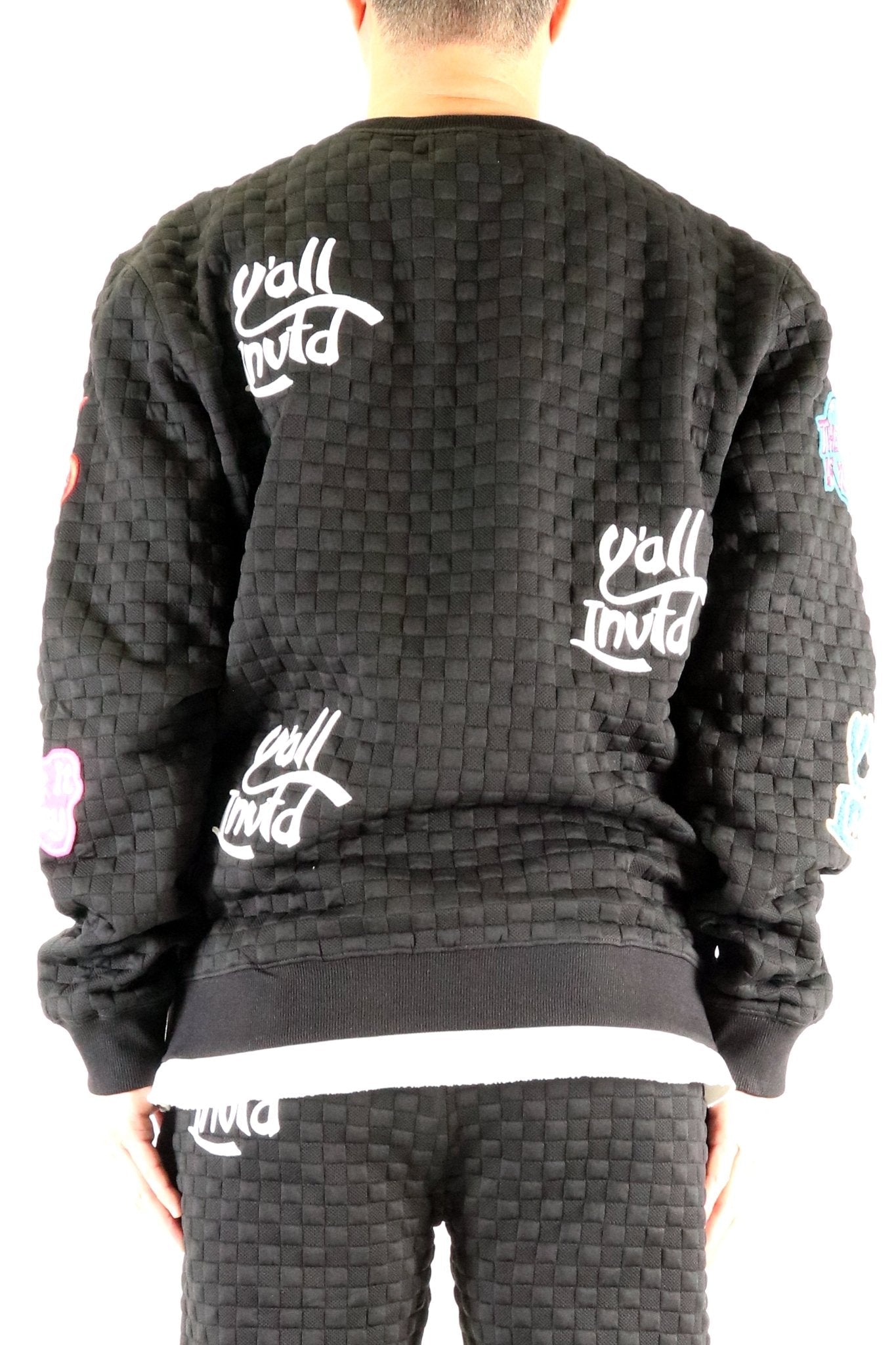 Kuroi Waffle Square Pattern crewneck pullover with patches