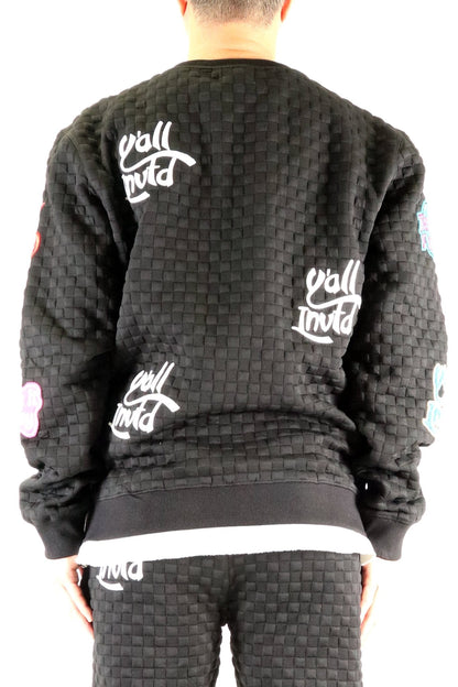 Kuroi Waffle Square Pattern crewneck pullover with patches