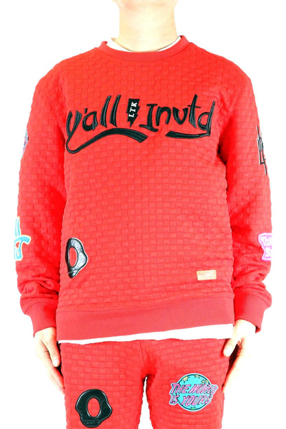 Rojo Waffle Square Pattern Crew Pullover