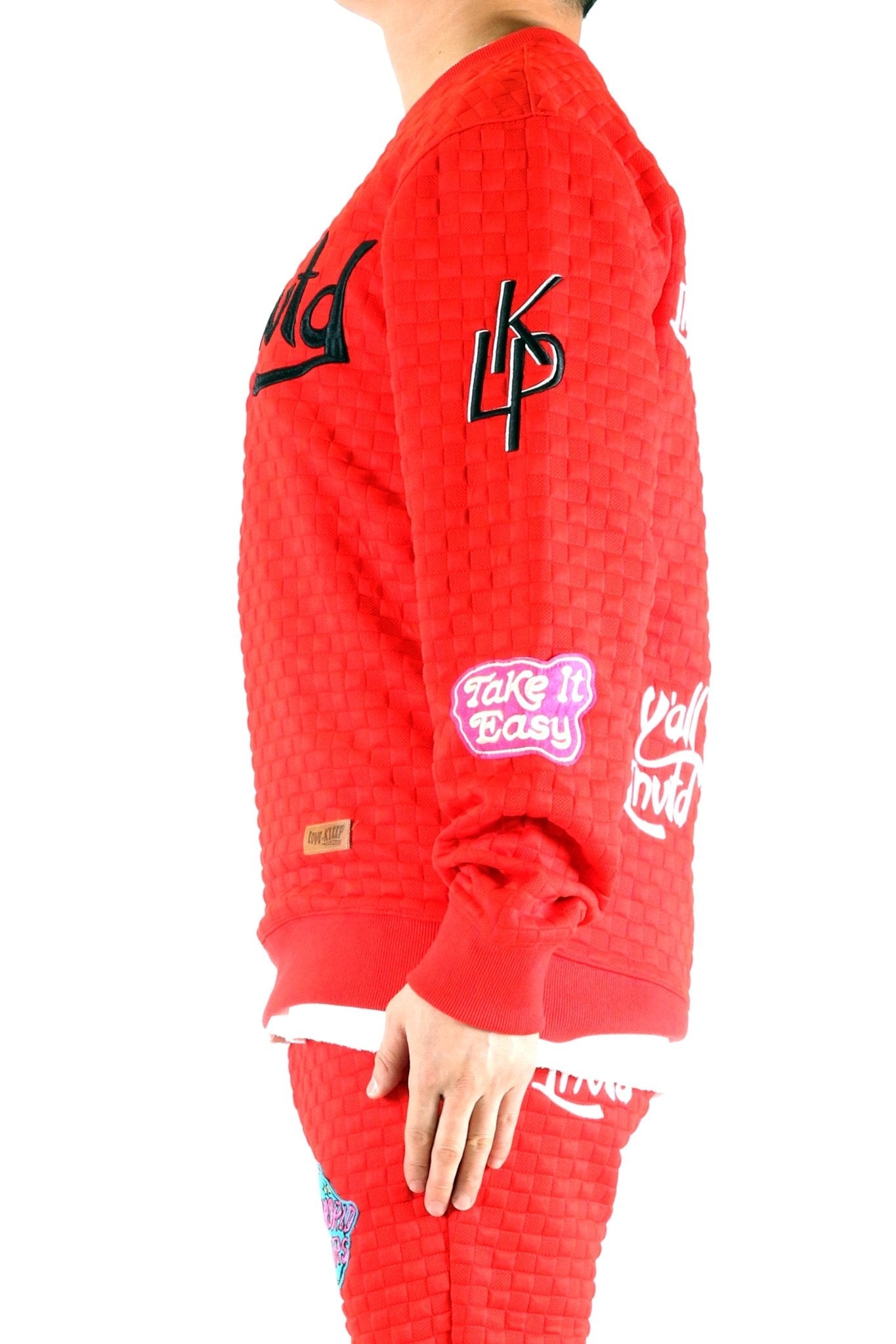 Rojo Waffle Square Pattern Crew Pullover