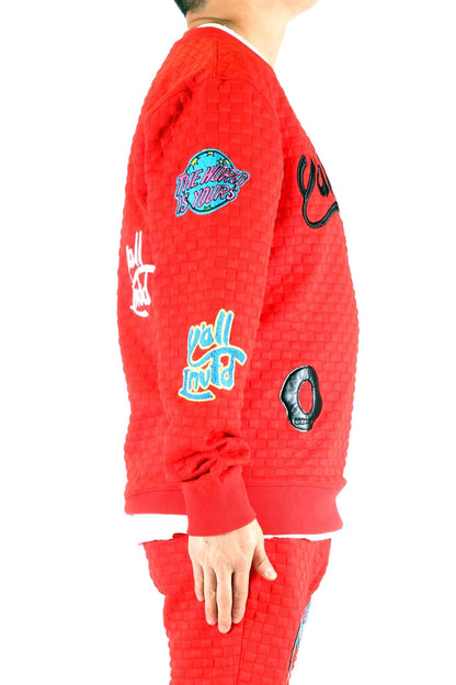 Rojo Waffle Square Pattern Crew Pullover