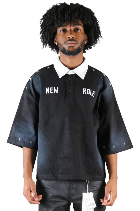 S/N Jersey 3/4 Sleeve Crop Top Polo