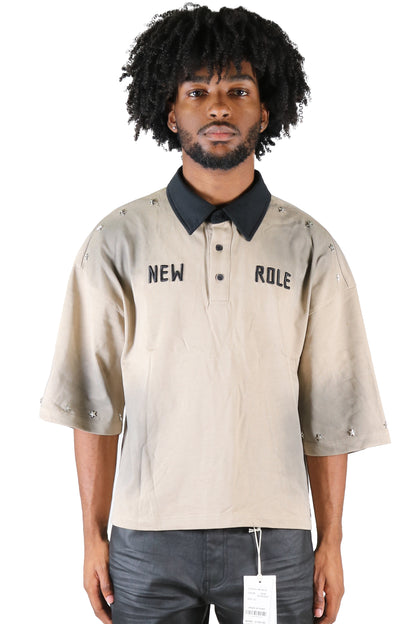S/N Jersey 3/4 Sleeve Crop Top Polo