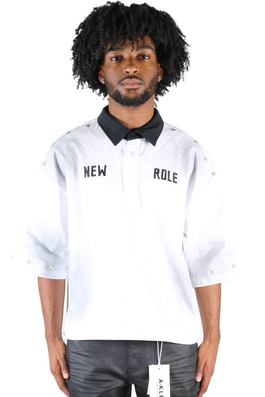 S/N Jersey 3/4 Sleeve Crop Top Polo