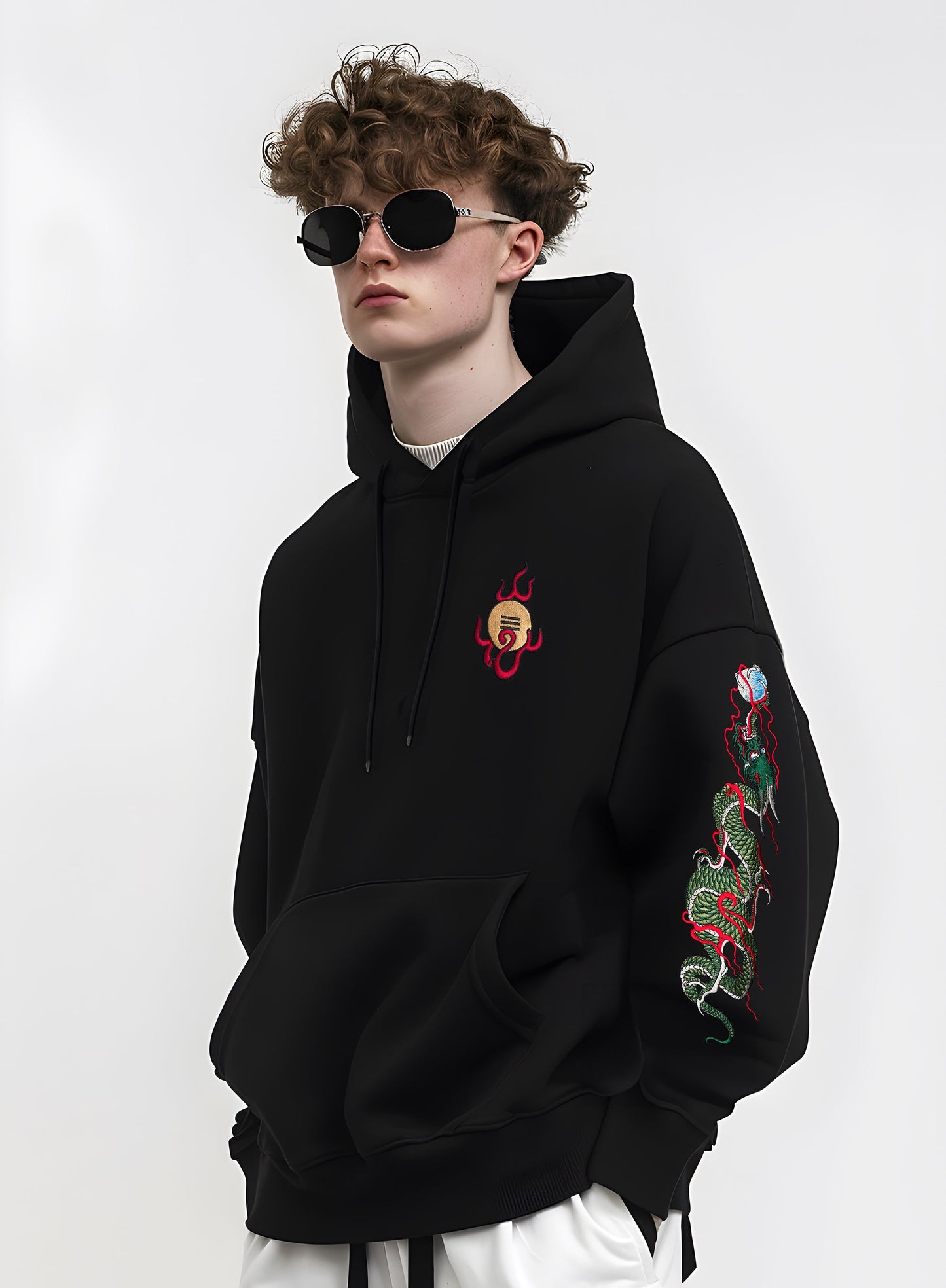 Green Dragon Embroidery Hoodie