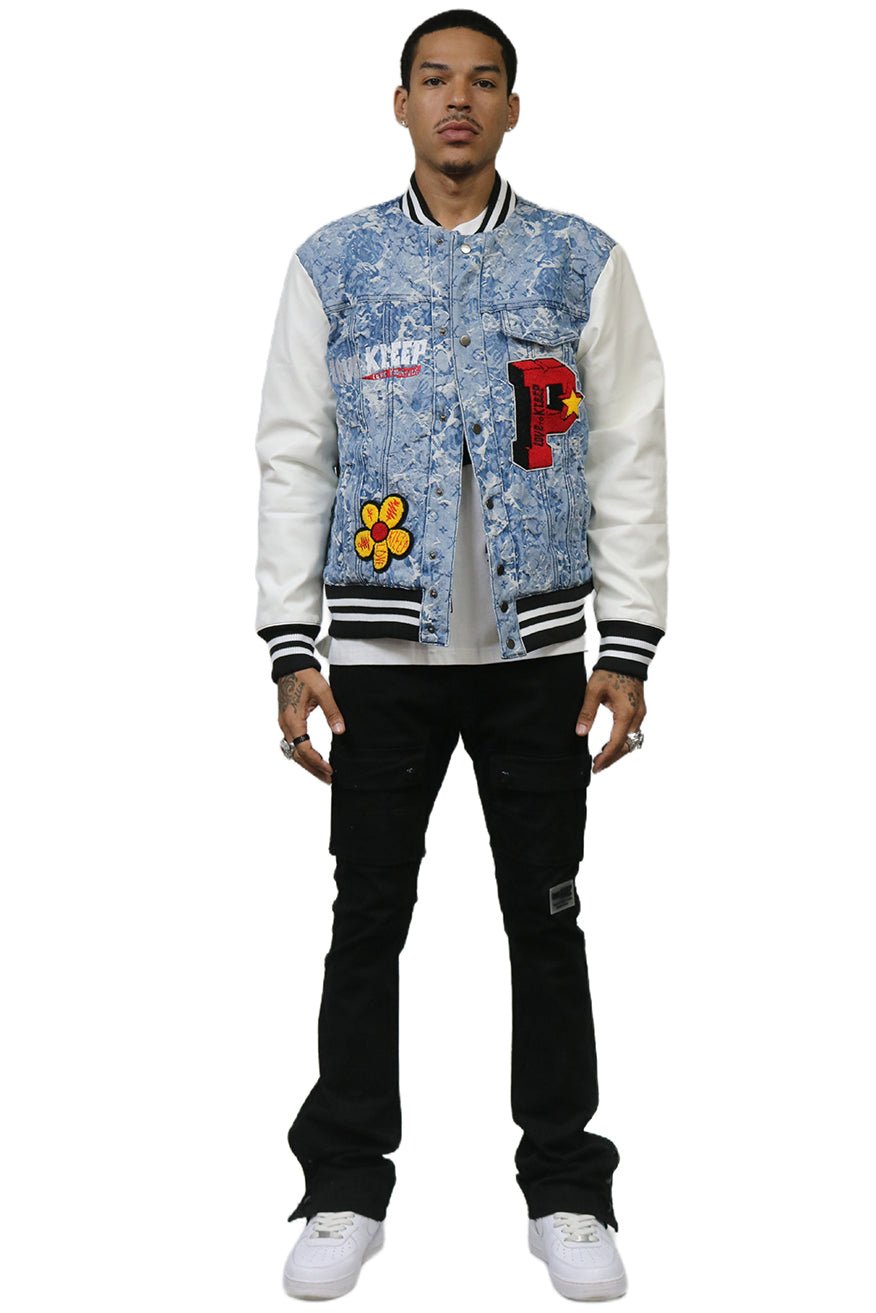 Flex Jacquard & Leather Varsity Jacket
