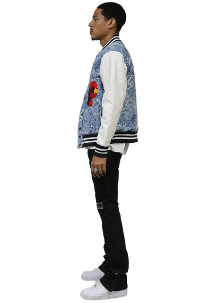 Flex Jacquard & Leather Varsity Jacket
