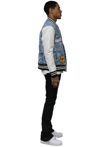 Flex Jacquard & Leather Varsity Jacket