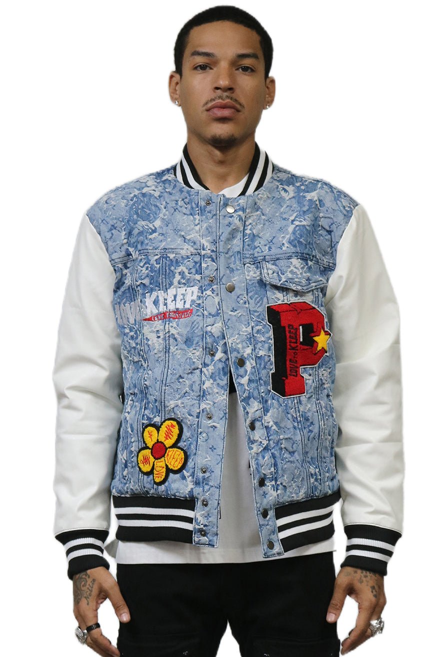 Flex Jacquard & Leather Varsity Jacket