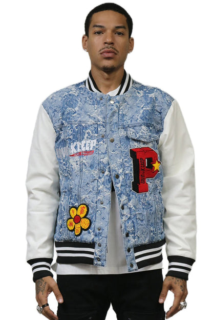 Flex Jacquard & Leather Varsity Jacket