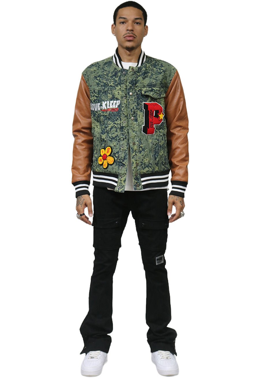 Robin Jacquard & Leather Varsity Jacket