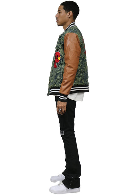 Robin Jacquard & Leather Varsity Jacket
