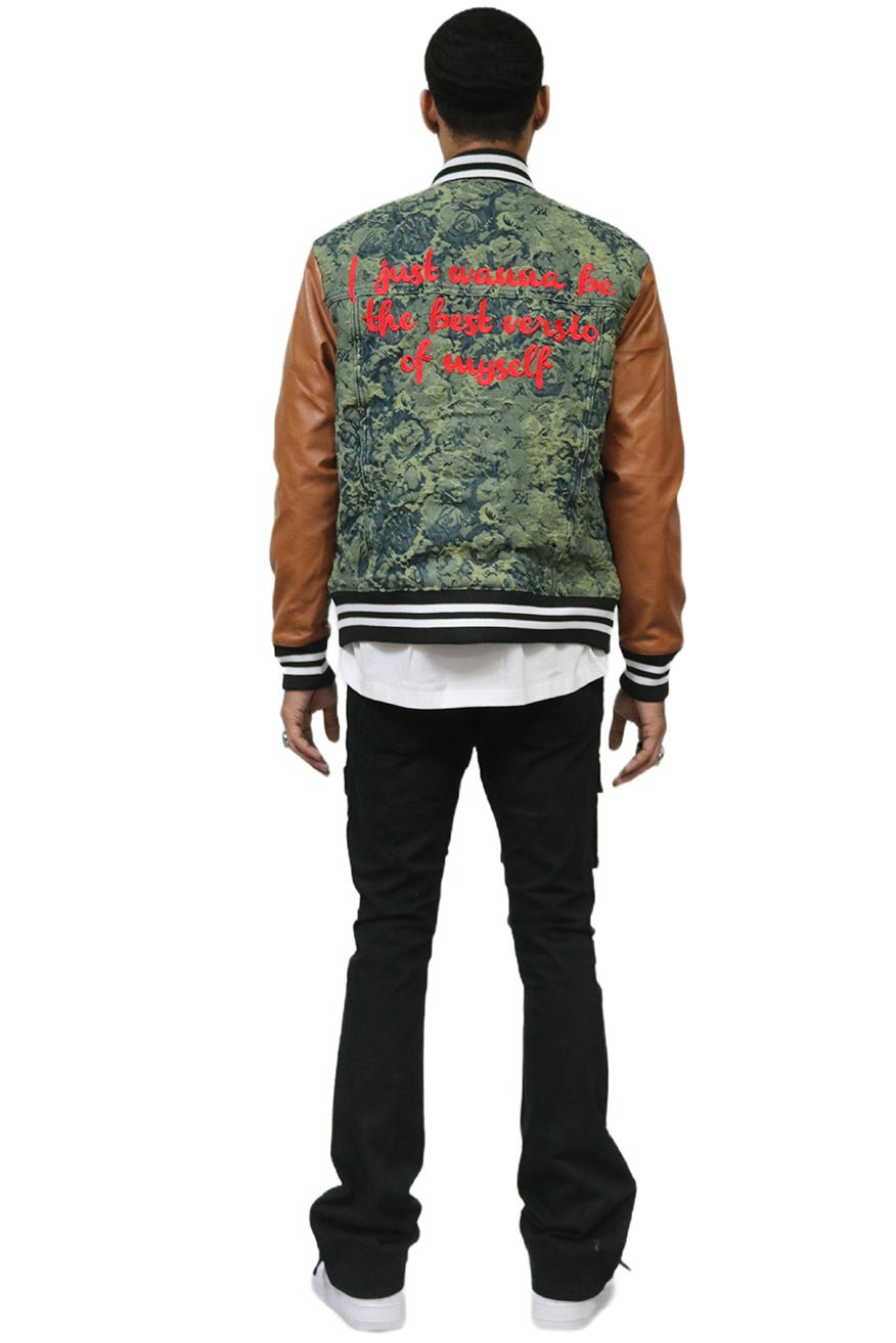 Robin Jacquard & Leather Varsity Jacket