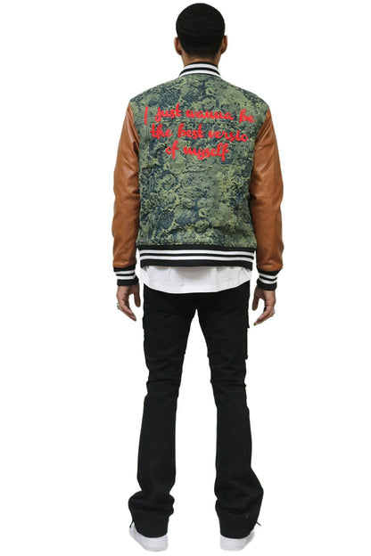 Robin Jacquard & Leather Varsity Jacket