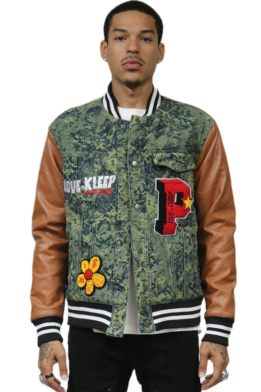 Robin Jacquard & Leather Varsity Jacket