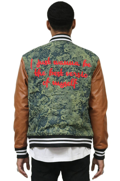 Robin Jacquard & Leather Varsity Jacket