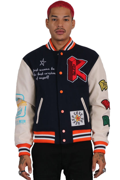 Odessa Melton Body with Faux Leather Sleeve Varsity Jacket
