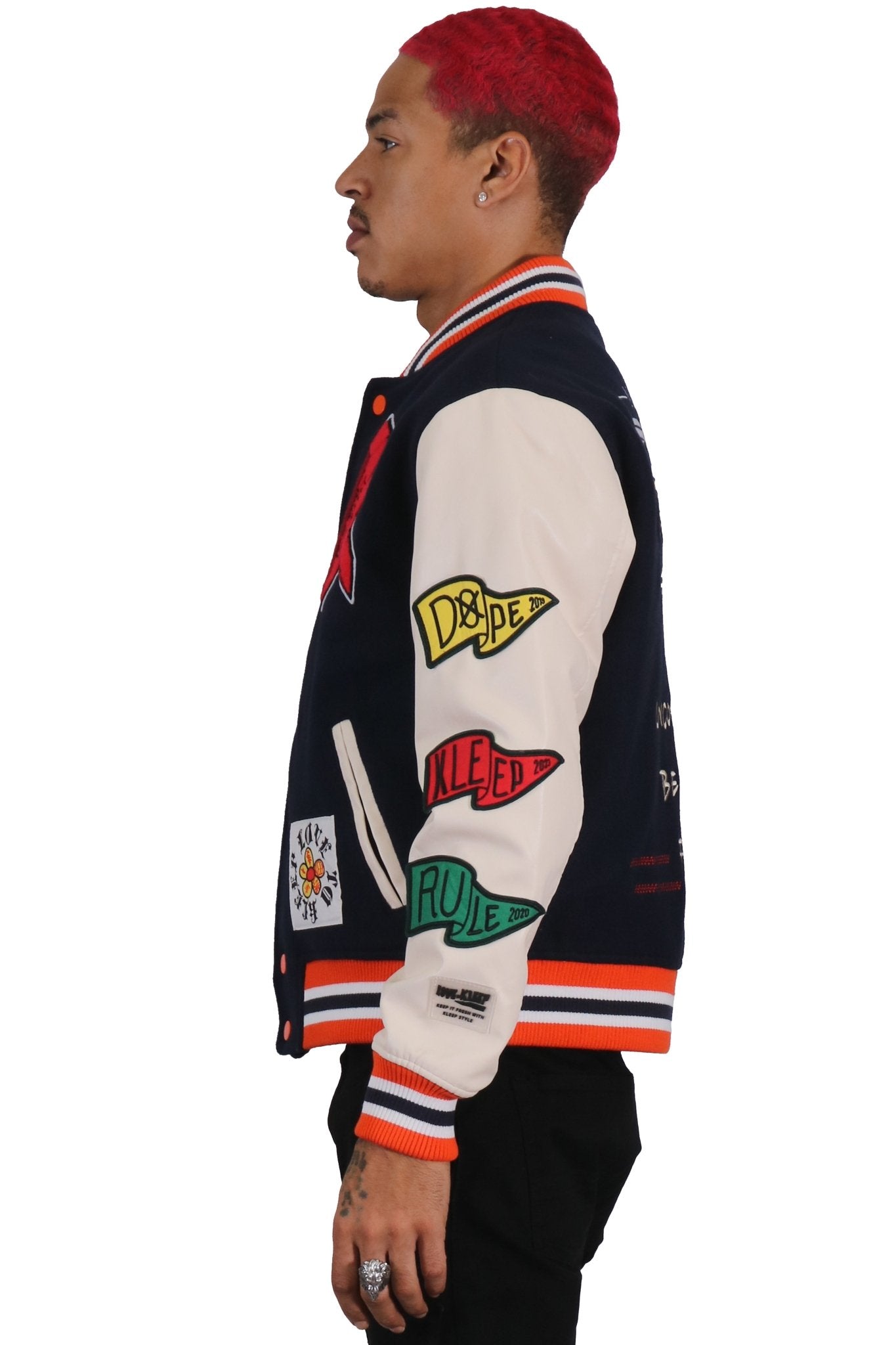 Odessa Melton Body with Faux Leather Sleeve Varsity Jacket