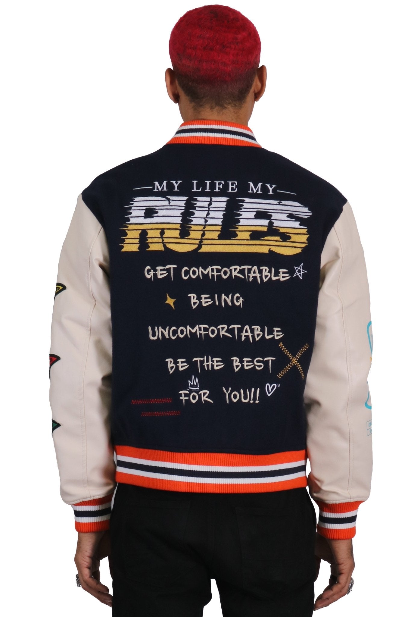 Odessa Melton Body with Faux Leather Sleeve Varsity Jacket